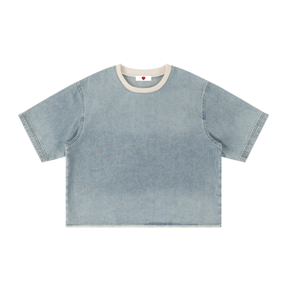 Unisex Boxy Raw Hem Denim "SALT OF THE EARTH" Tee