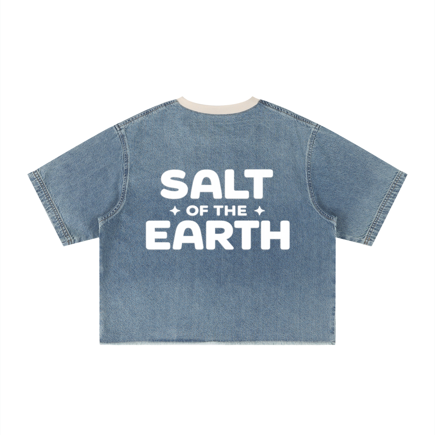 Unisex Boxy Raw Hem Denim "SALT OF THE EARTH" Tee